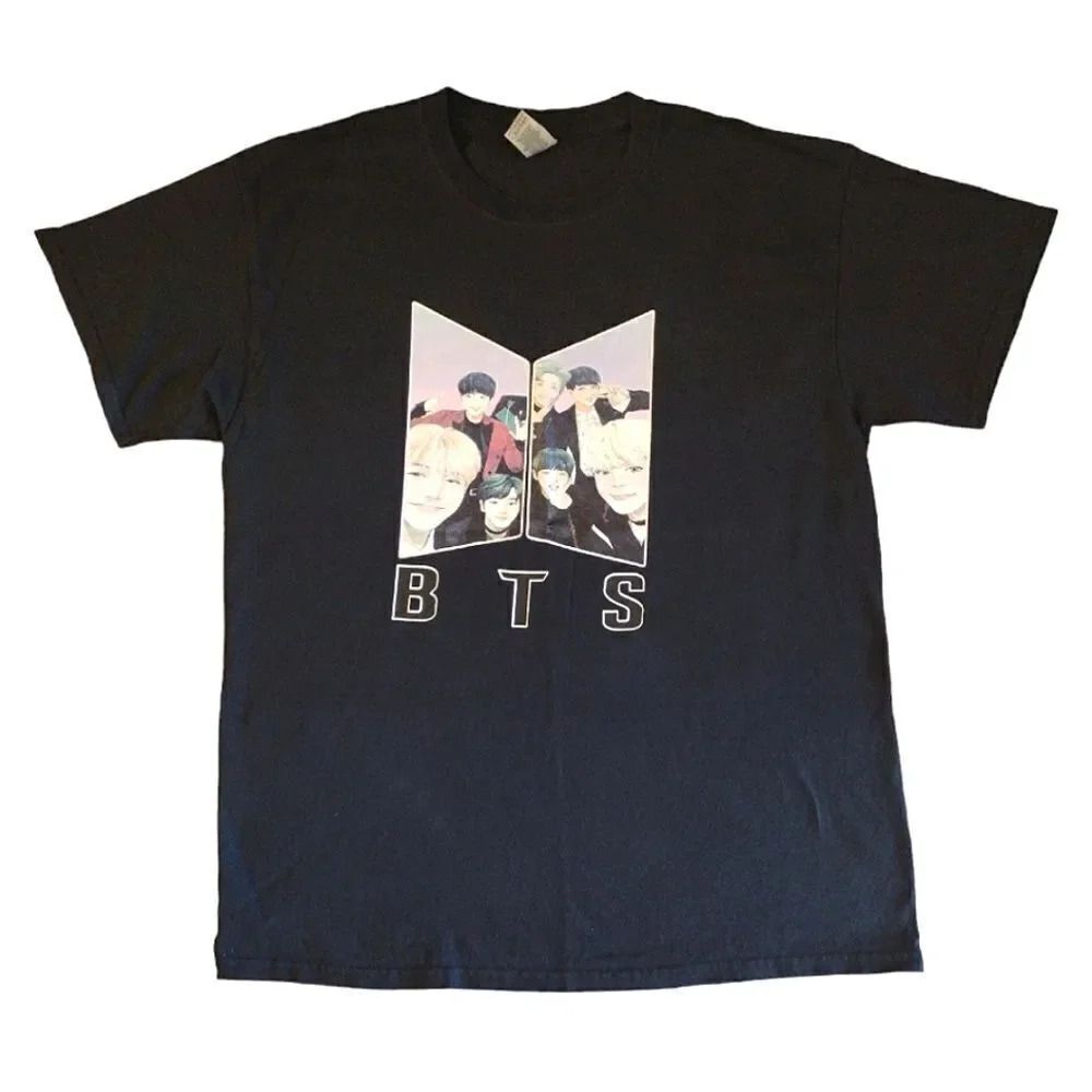 K- POP Bangtan Boys BTS Black Short‎ Sleeve Crew Tshirt Large